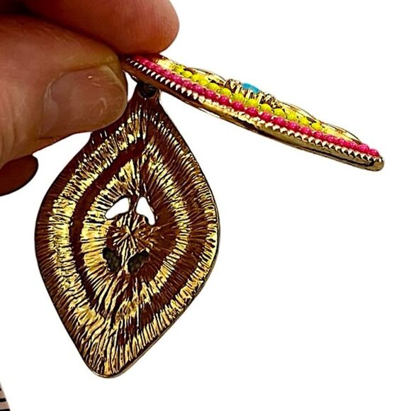 🌴 Colorful Beaded Diamond Shaped Drop Earrings Boho Statement Dangles - Picture 3 of 8